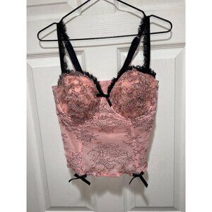 Pink Lace Bustier Size14 Black Floral Sheer Sexy Coquette Balletcore Baddie
